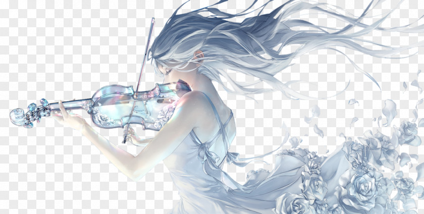 Anime Violin PNG Violin, girl, white haired female illustration clipart PNG