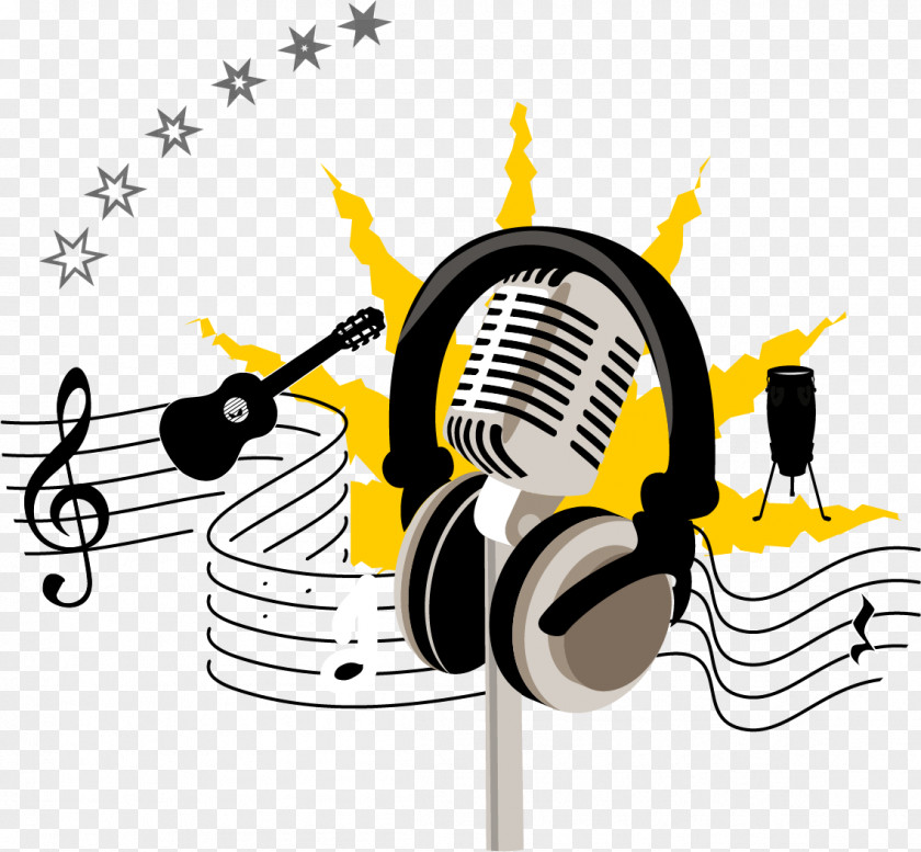 Hand Drawn Vector Microphone And Headphones Clip Art PNG
