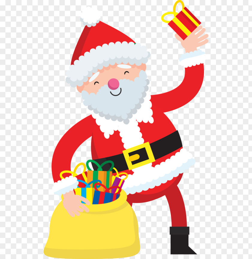 Santa Claus Holding A Gift Box Reindeer Christmas Ornament Clip Art PNG