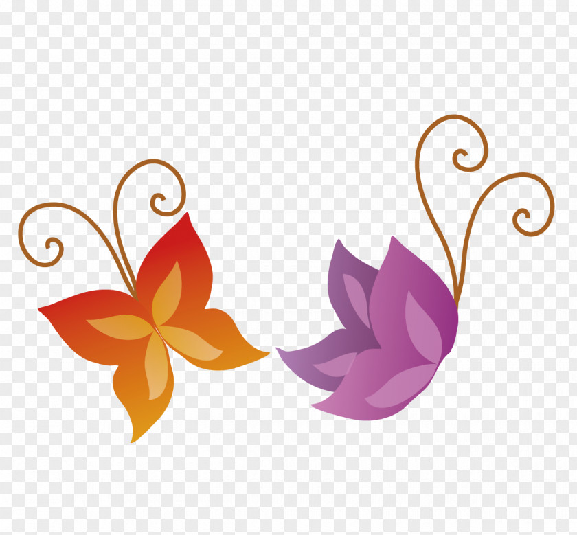 Flat Cartoon Purple Butterfly Sticker Wall Decal Orange Adhesive PNG