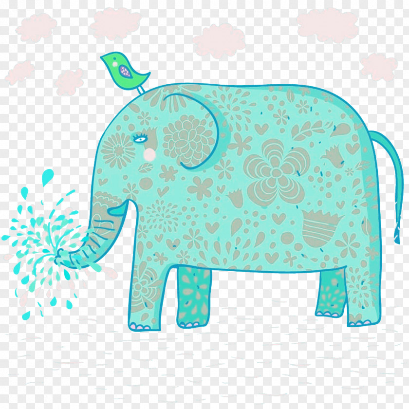 Elephant Watering Vector Cartoon Illustration PNG