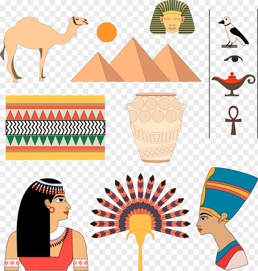 Vector Hand Painted Egyptian Elements Great Sphinx Of Giza Pyramids Ancient Egypt Illustration PNG