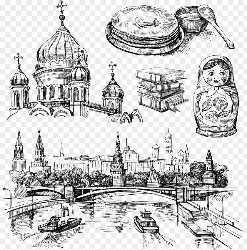 Vector Hand-painted Russian Cities Moscow Drawing Royalty-free Illustration PNG