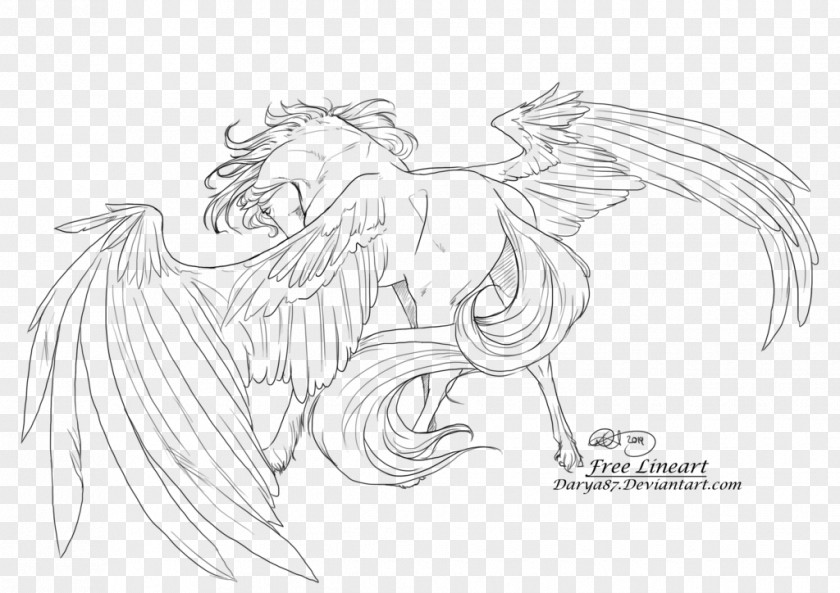 Angel And Demon Line Art White Figure Drawing Sketch PNG