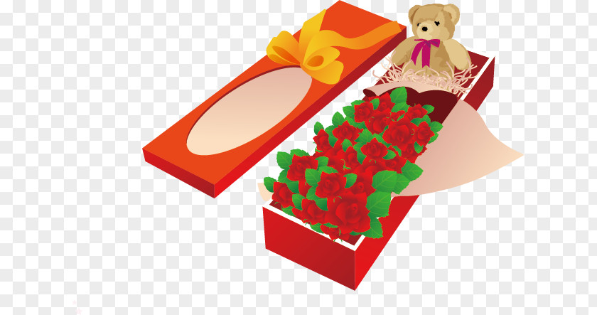Vector Rose And Bear Gift Valentines Day Greeting Card PNG