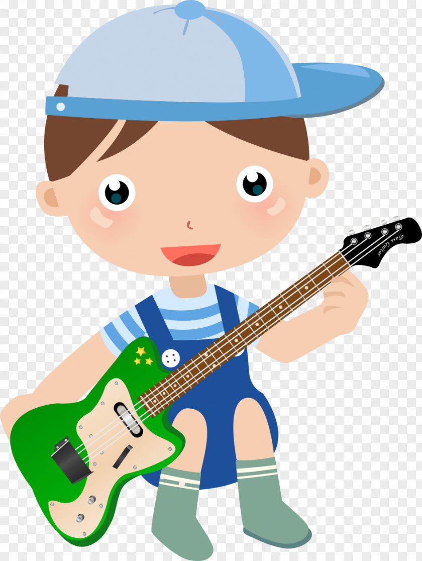Little Boy Playing Guitar Child Cartoon Clip Art PNG