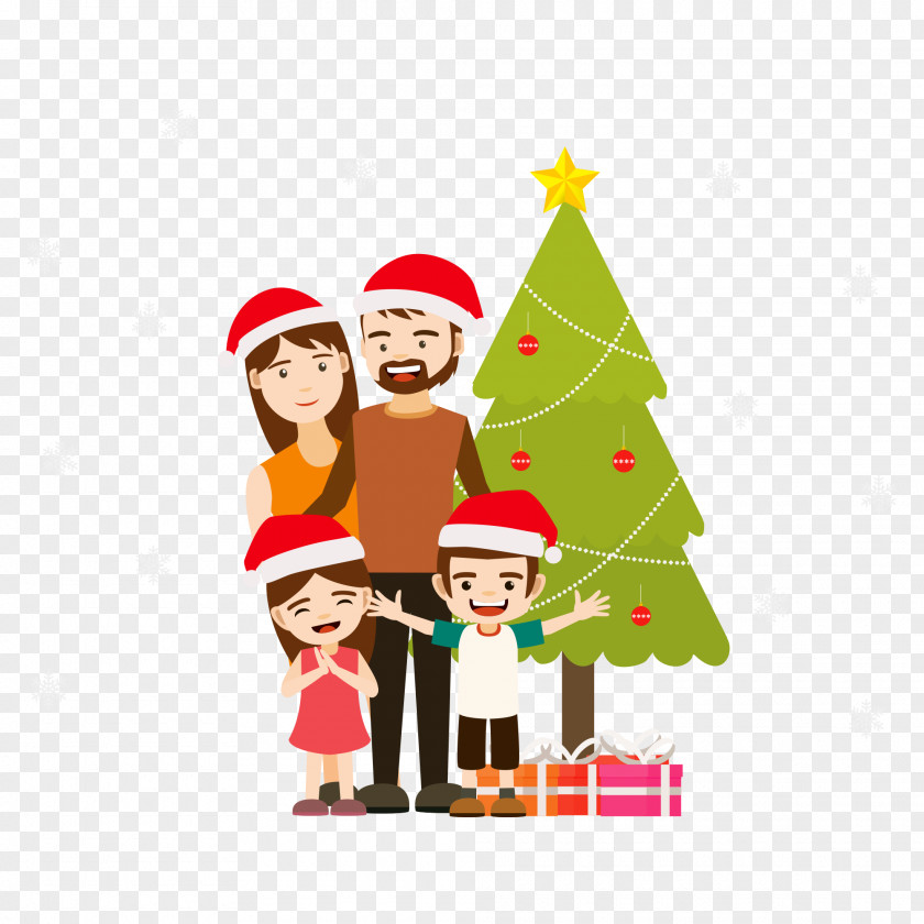 Vector Illustration Family Christmas Gift PNG