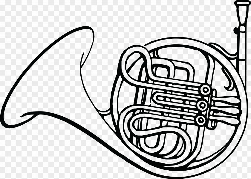 Frenchhornblackandwhite French Horns Coloring Book Drawing Musical Instruments PNG