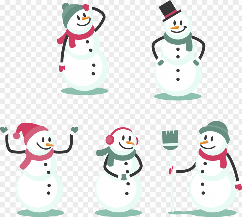 Five Creative Snowman Winter Euclidean Vector Christmas Illustration PNG