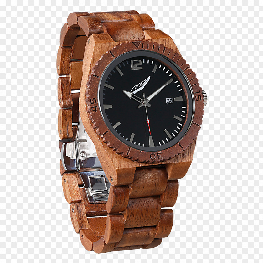 Walnut Wood Watch Strap Automatic Quartz Clock PNG