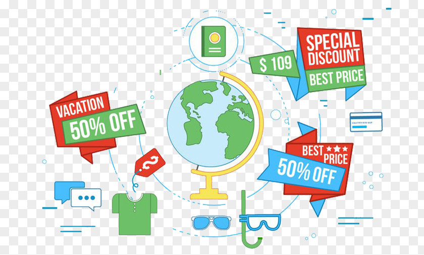 Global Discount Clothing Travel Flat Design Illustration PNG