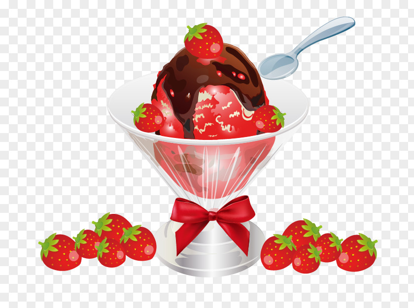 Strawberry Ice Cream Cones Chocolate Sundae PNG