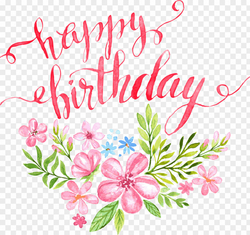 Flowers Happy Birthday Letters Buckle Clip Free HD Calligraphy Greeting Card Illustration PNG