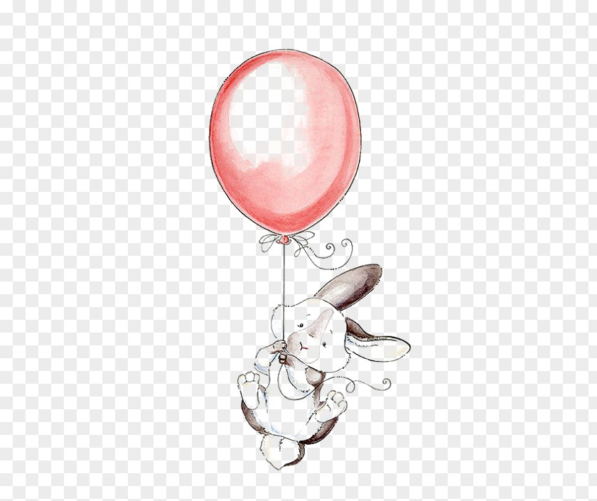 Pulling The Balloon Rabbit Watercolor Painting Work Of Art Illustration PNG