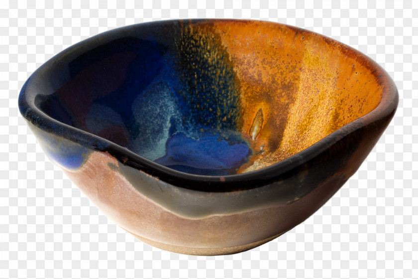 Earth Tone Ceramic Bowl Cobalt Blue Pottery PNG