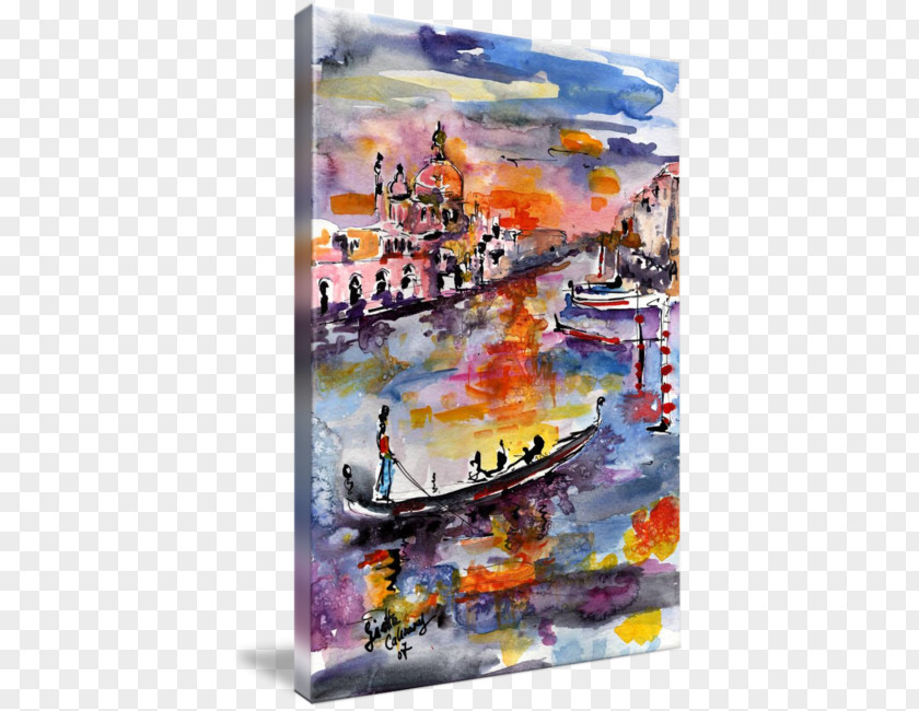 Venice Gondola Watercolor Painting Grand Canal Gallery Wrap PNG