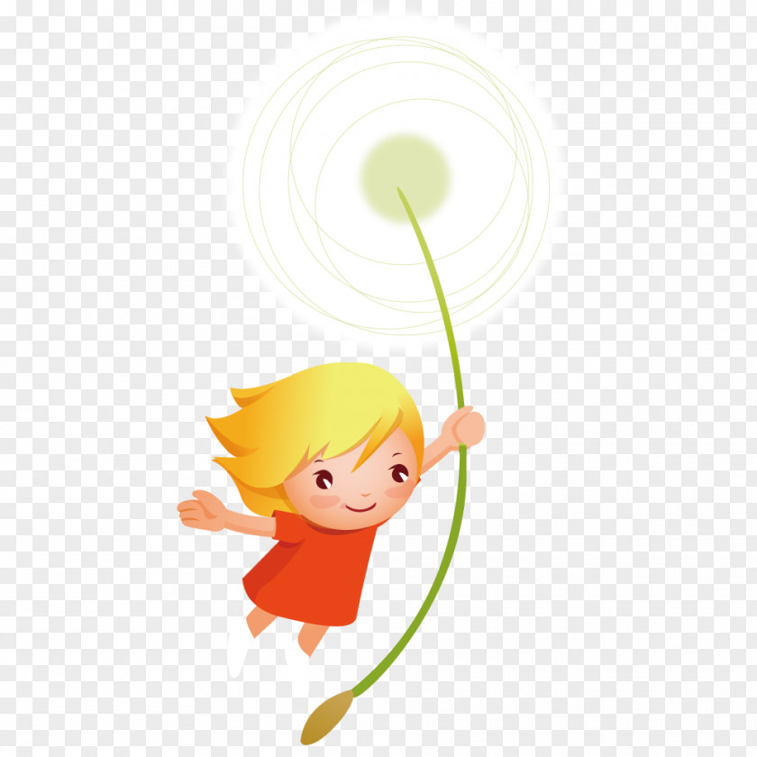 Flower And Fly With Dandelion Cartoon Illustration PNG