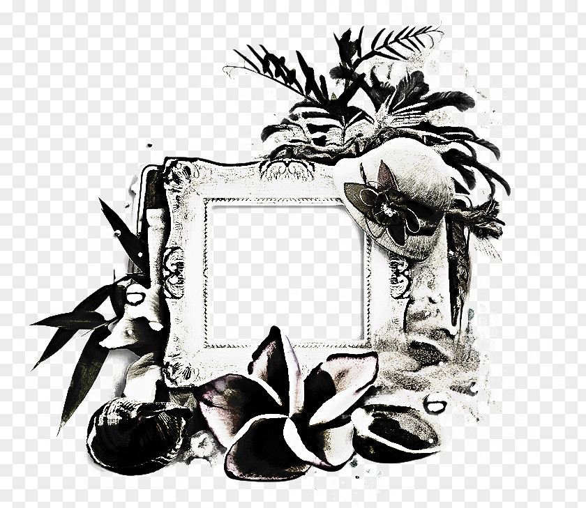 Blackandwhite Plant Background Flower Frame PNG