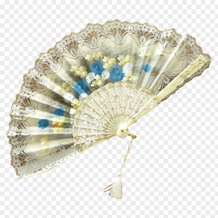 Hand-painted Vintage Lace Hand Fan Clothing Accessories Fashion Blue PNG