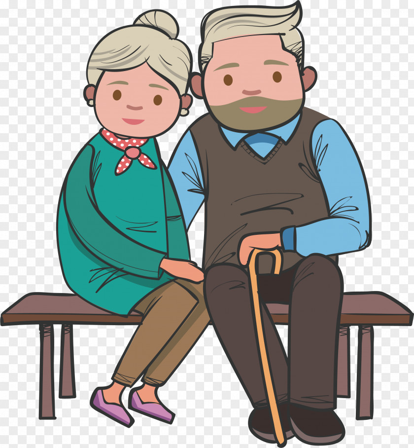 The Old Couple Sitting On Bench Age Grandparent PNG