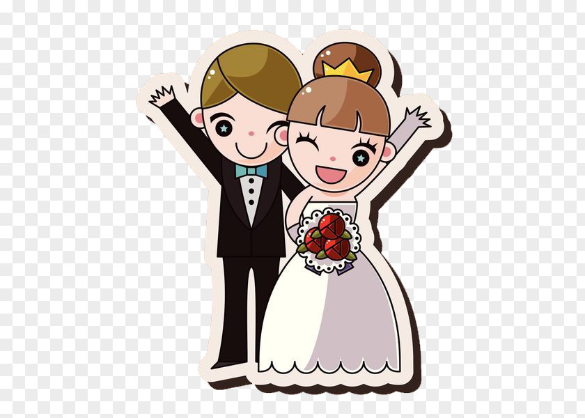 Bride And Groom With Both Hands Raised Marriage Drawing Animation Dessin Animxe9 PNG