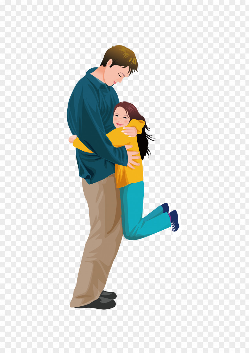 Father Daughter Hug Girl Illustration PNG Illustration, Father's Day, man hugging girl digital artwork clipart PNG