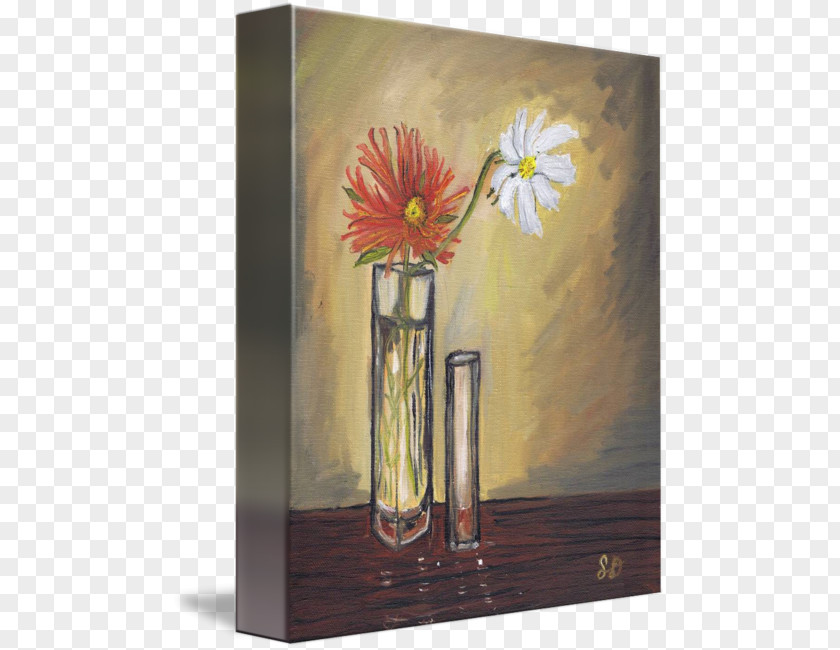 Glass Vase Floral Design Acrylic Paint Still Life Art PNG