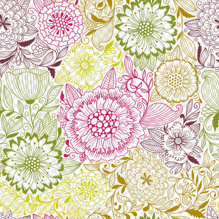 Vector Beautiful Transparent Light-colored Floral Wallpaper Coloring Book Drawing Pattern PNG
