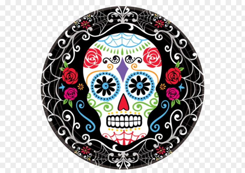 Full Blown Balloon Calavera Day Of The Dead Cloth Napkins Plate Party PNG
