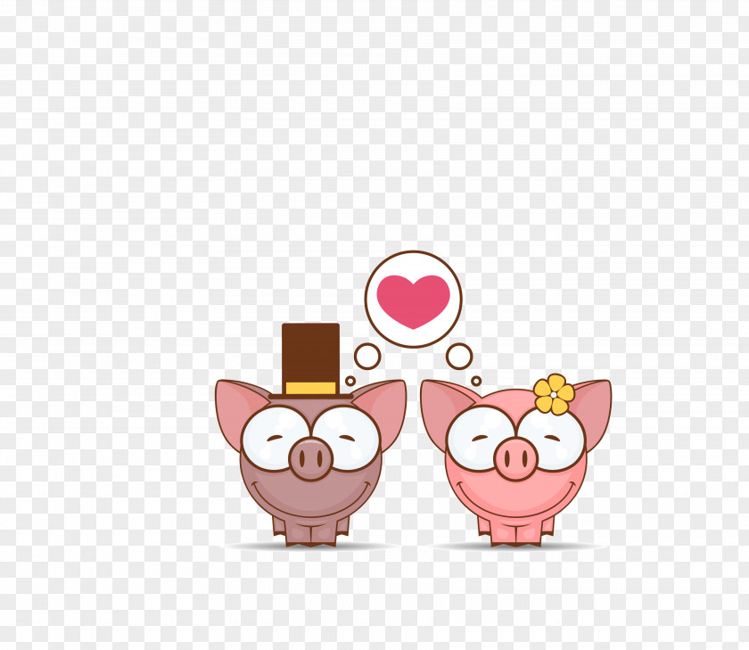 Vector Pink Cute Little Pig Love Cartoon PNG