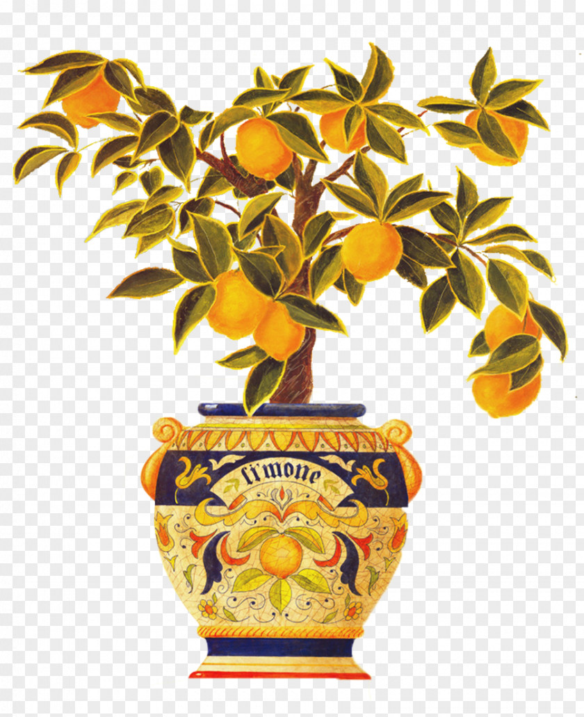 Kumquat Lemon Pots Abstract Italy Tapestry Wall Decal PNG