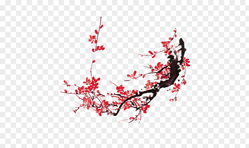 Plum Flower Red And White Blossoms Chinese Painting PNG