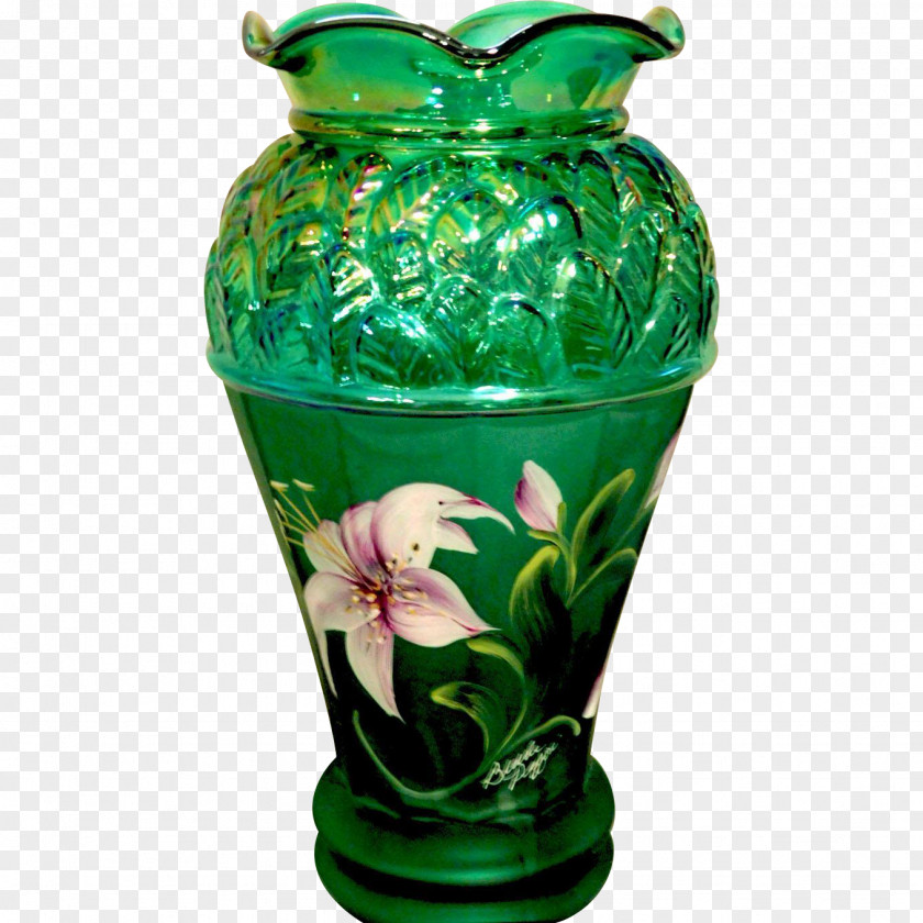 Bronze Drum Vase Design Glass Urn Green Plant PNG