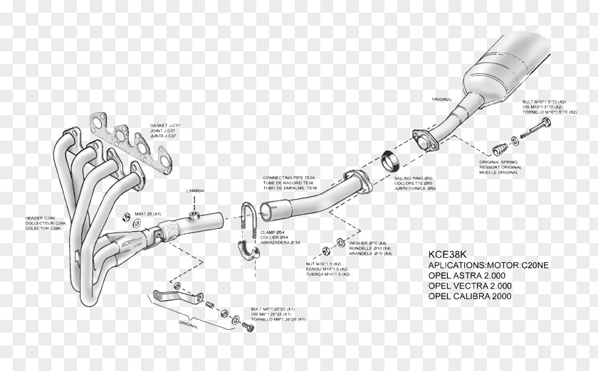 Opel Vectra Astra Calibra Exhaust System PNG
