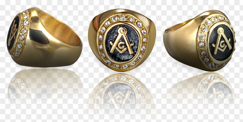 Ring SAE 316L Stainless Steel Freemasonry Gold PNG