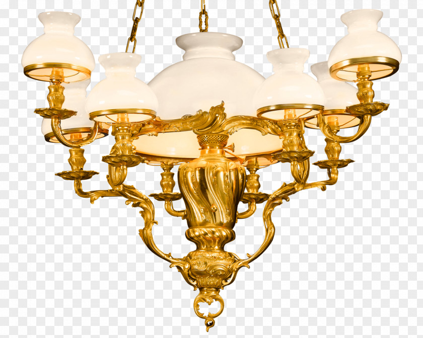 Glowing Chandelier Louis Quinze 19th Century Brass Ceiling PNG