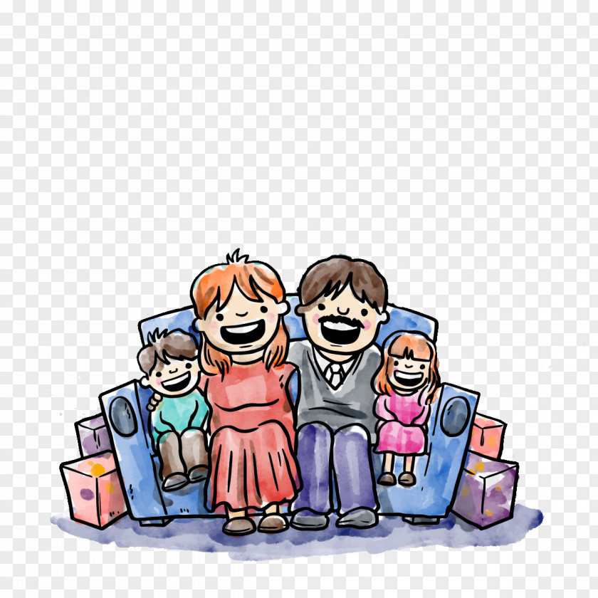 Vector Happy Family Watercolor Painting Illustration PNG