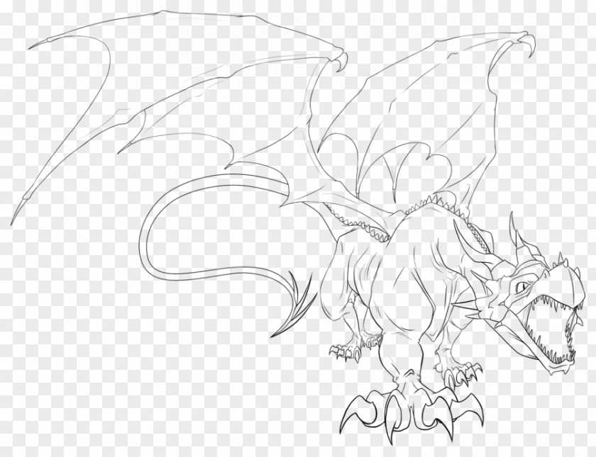 Dragon Horse Line Art White Sketch PNG