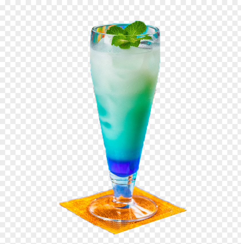 The Glass Is Served With A Blue Curacao Cocktail Hawaii Garnish Mojito Non-alcoholic Drink PNG
