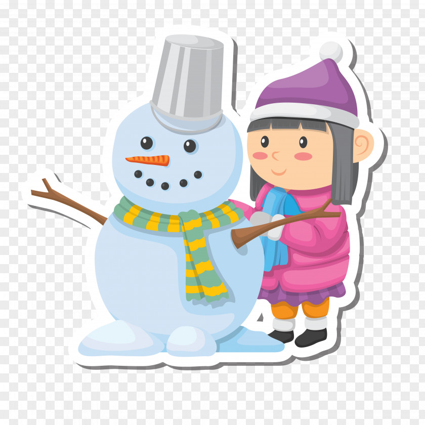 Winter Activity Sticker Snowman Child Skiing PNG