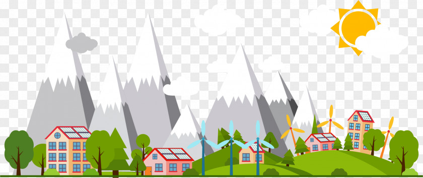 Vector Hand Painted New Energy City Solar Illustration PNG
