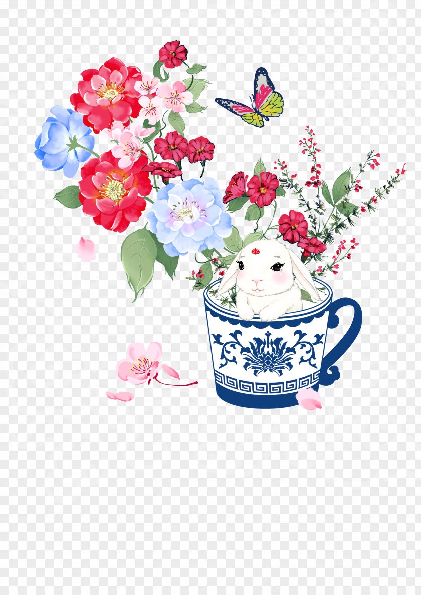 Flower Rabbit Floral Design PNG