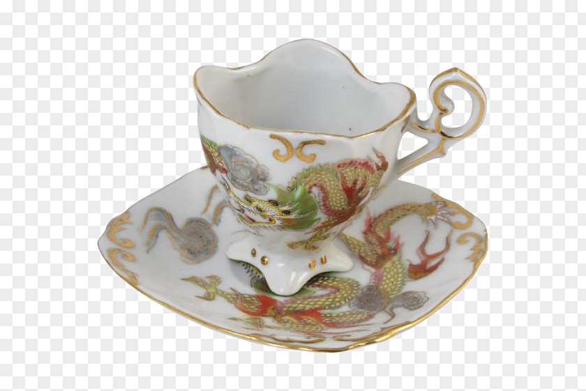 Hand Painted Coffee Cup Saucer Porcelain Plate Tableware PNG