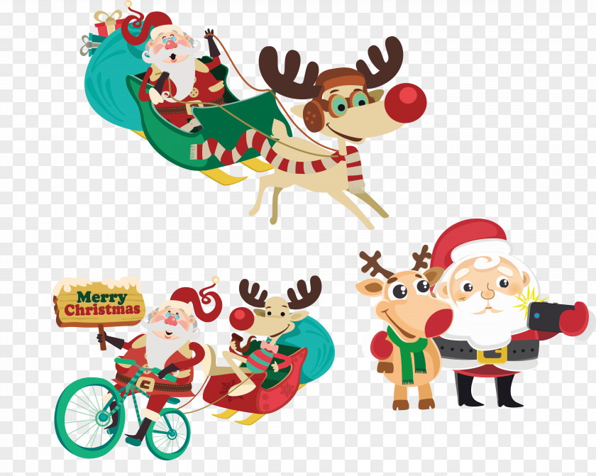 Santa And Elk Vector Elements Collection PNG