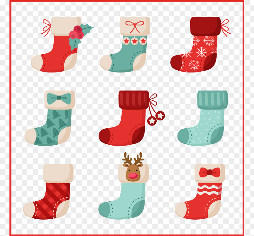 Color Cute Christmas Stockings Santa Claus Sock Card PNG
