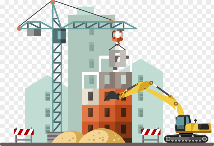 Construction Site Excavator Building Architectural Engineering Crane Heavy Equipment PNG