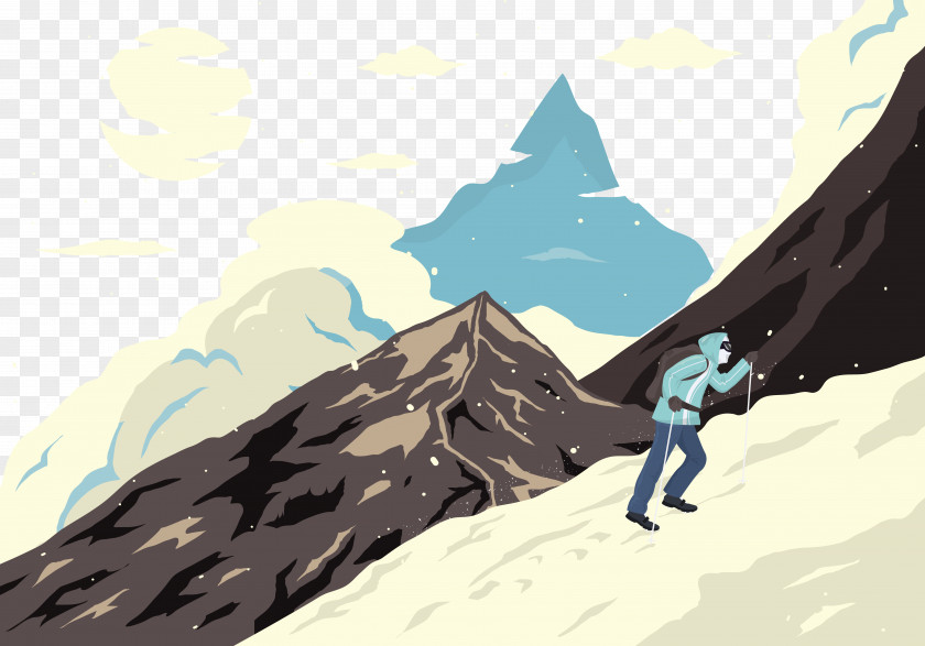 Painted Mountain Climbing Mountaineering Illustration PNG