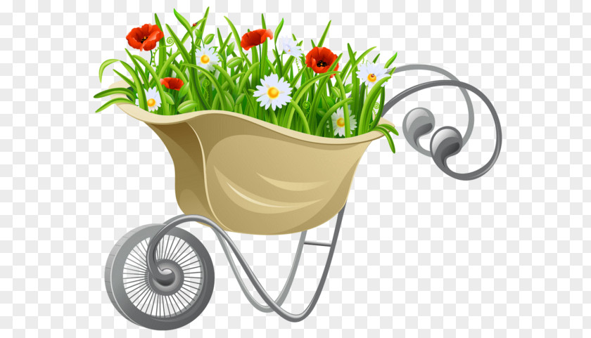 Flower Cart Wheelbarrow Clip Art PNG