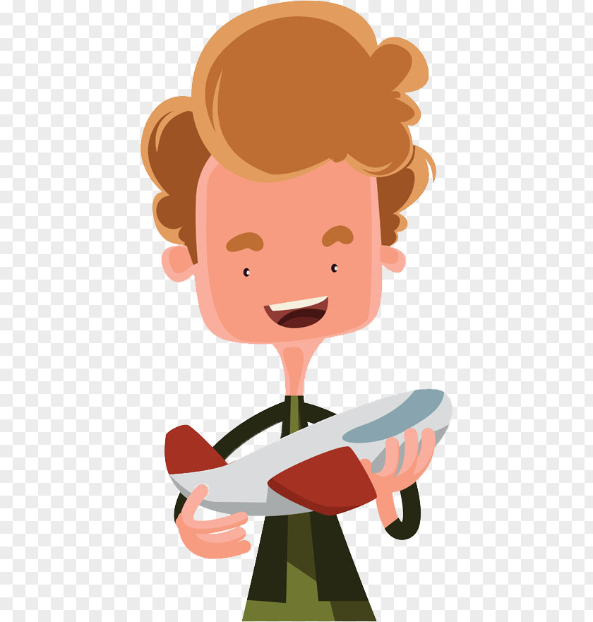 Curly Boy Airplane Cartoon Photography Illustration PNG