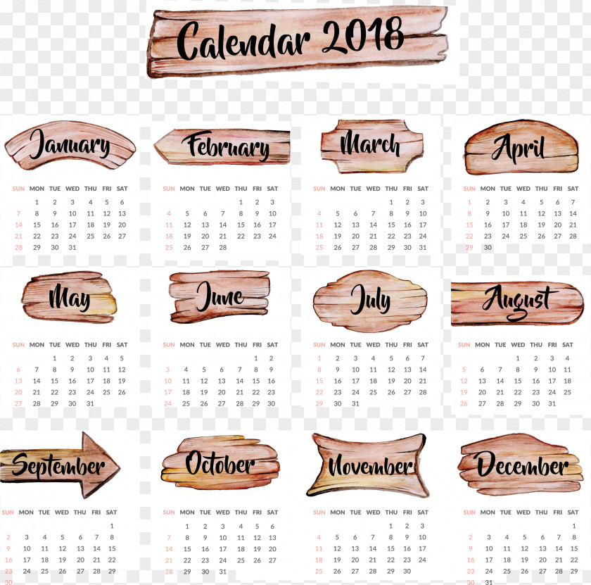 Watercolor Board 2018 Calendar Templates Time Year Wallpaper PNG